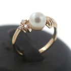 Brillant Perle Gold Ring 585 14 Kt Gelbgold 0,09 Ct Diamant Wert 600,-