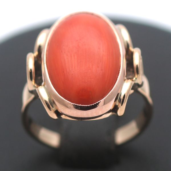 Antik Ring mit Koralle 585 Roségold 14 Kt Coral Edelstein Orange Wert 450,-