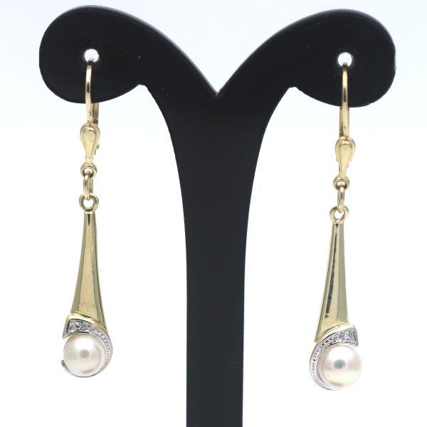 Perlen Diamant Ohrringe 585 Gold Ohrhänger 14 Kt Gelbgold Wert 500,-