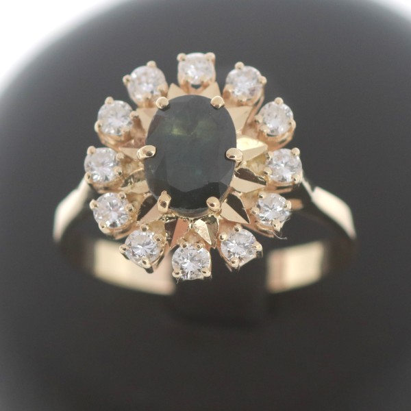 Diamant Saphir Ring 585 Gold 14 Kt Gelbgold 1,10 Ct Brillant Wert 3200,-
