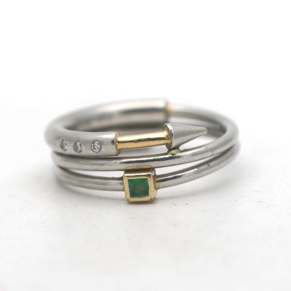 Ring 950 Platin Gold Smaragd Diamant Brillant Gelbgold Damen Wert 1350,-