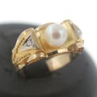 Brillant Gold Ring 585 14 Kt Perle Gelbgold Weißgold 0,05 Ct Diamant Wert 720,-