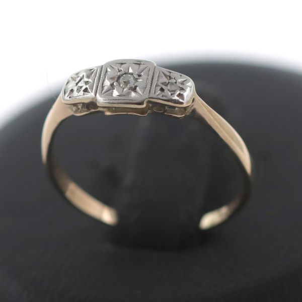 Art Deco Diamant Ring 585 Gold 14 Kt Gelb- Weißgold Bicolor Wert 390.-