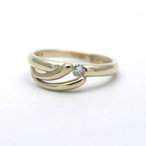 Solitär Brillant Ring 585 Gold 14 Kt Gelbgold Diamant 0.10 Ct Wert 530,-