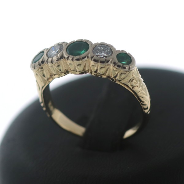 Antiker Ring 585 Gold Diamant 0,40 CT 14 Kt Gelbgold Brillantschliff Smaragd Wert 1450,-