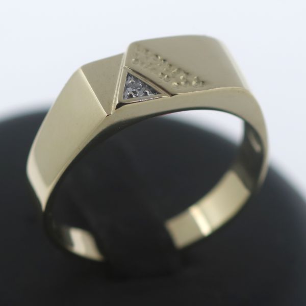Herren Ring 585 Gold Diamant 14 Kt Gelbgold Verzierung Siegel Prunk Wert 850,-