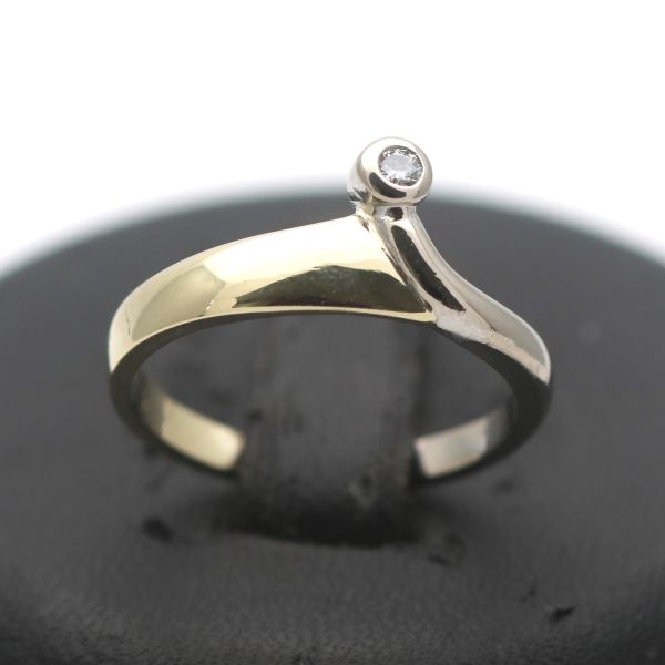 Solitär Brillant Gold Ring 585 14 Kt Gelbgold Weißgold 0,04 Ct Damen Wert 530,-