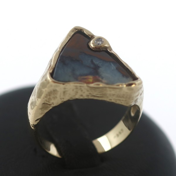 Brillant Siegel Ring 585 14 Kt Gelbgold Opal 0,03 Ct Kronen Herren Wert 1300,-