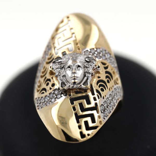 Medusa Ring Zirkonia 585 Gold 14 Kt Bicolor Greco Muster Wert 700,-