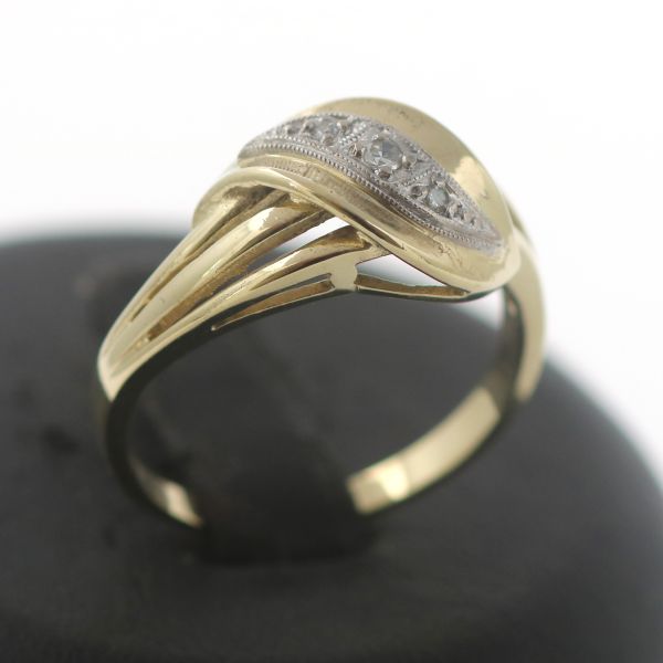 Bicolor Diamant Gold Ring 585 14 Kt Gelbgold Weißgold 0,05 Ct Wert 600,-