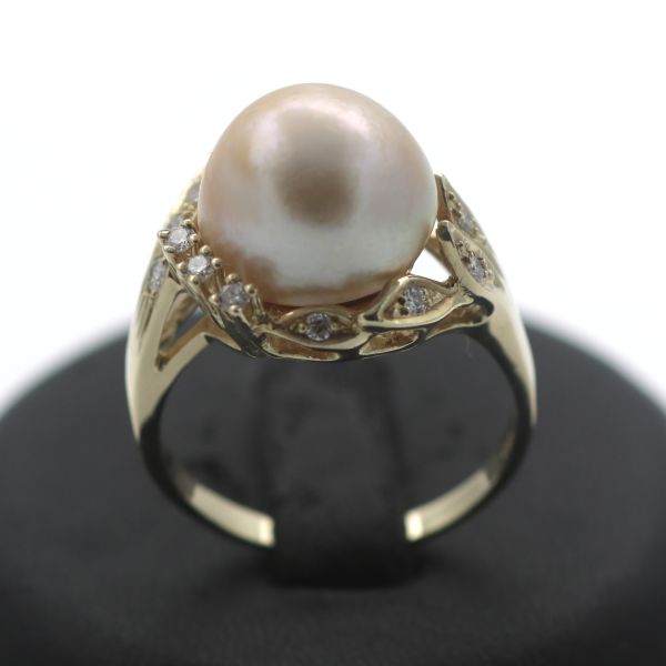 0,35 Ct Diamant Perlen Ring 585 Gold 14 Kt Gelbgold Wert 1600,-