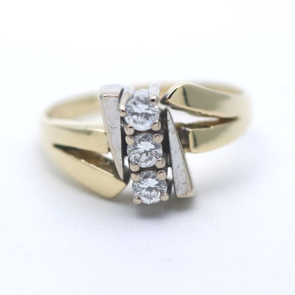 Brillant Ring 585 Gold 14 Kt bicolor Weiß Gelbgold 0,27 Ct Vintage Wert 1200,-