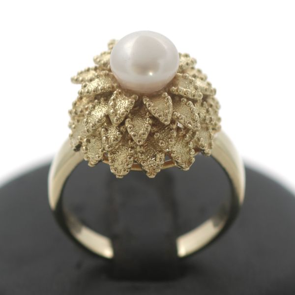 Vintage Perlen Gold Ring 585 14 Kt Gelbgold Blume Wert 1220,-