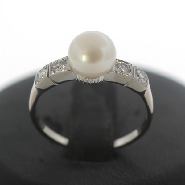 Perlen Brillant 0,36 Ct Ring 750 Gold 18 Kt Diamant Weißgold Wert 1200,-