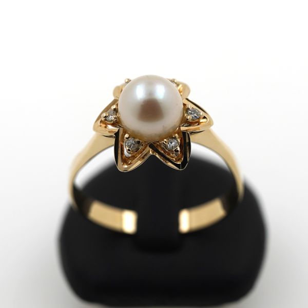 Ring 585 Gold Diamant 14 Karat Perle 0,06 Ct Wert 550,-