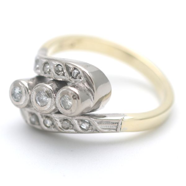 Diamant Ring 585 Gold 14 Kt 0,15 Ct Brillant Bicolor antik Wert 1200,-