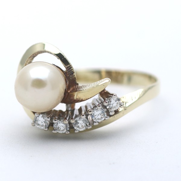 Brillant Perlen Ring 585 Gold 14 Kt Gelbgold Diamant 0,35Ct Wert 1250,-