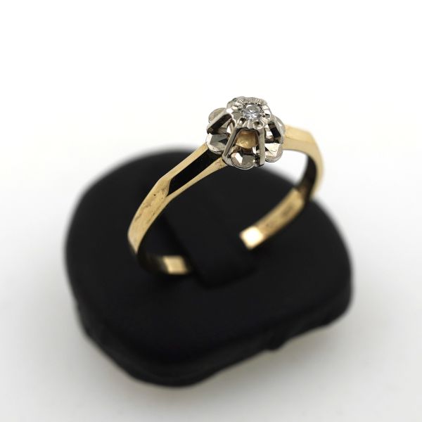 Bicolor Diamant Gold Ring 585 14 Kt Gelbgold Weißgold 0,03 Ct Blume Wert 350,-