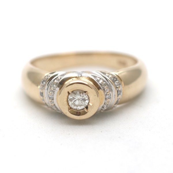 Diamant Ring 585 Gold 14 Kt Bicolor Gelbgold Weißgold 0,25 Ct Wert 950,-
