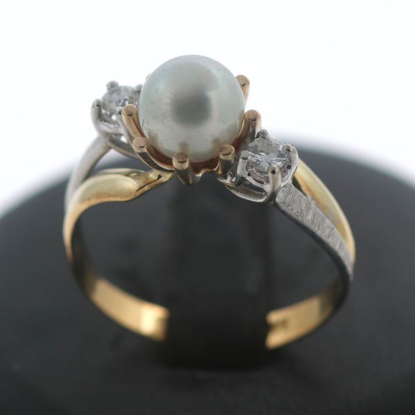 Brillant Perle Ring 750 Gold 18 Kt Gelb- Weißgold Bicolor Wert 1100,-