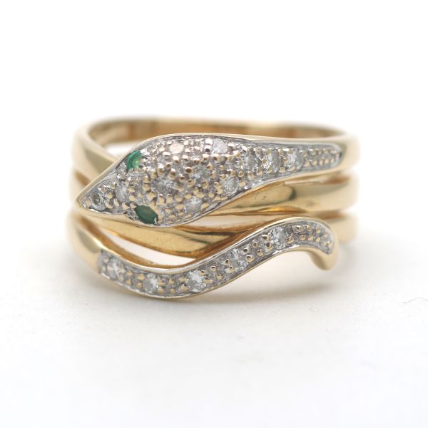 Schlangen Diamant Ring 750 Gold 18 Kt Bicolor Smaragd Brillant Wert 1500,-