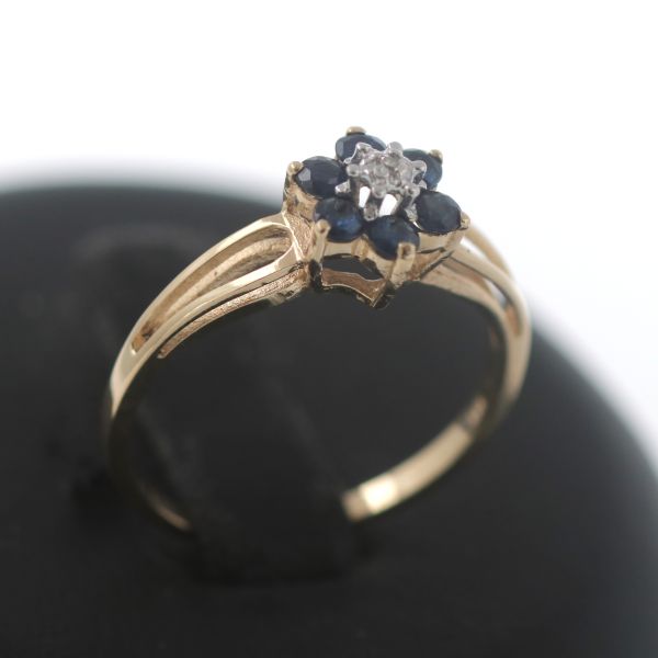 Saphir Ring 585 Gold 14 Kt Gelbgold Diamant Achtkant Wert 250,-