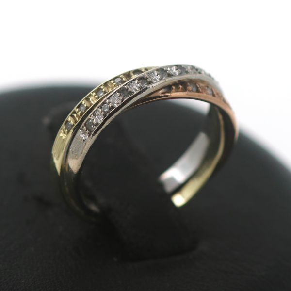 Tricolor Brillant Gold Ring 585 14 Kt 0,20 Ct Roségold Dreierring Wert 750,-