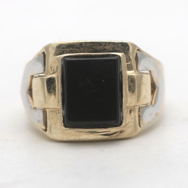 Herren Ring 585 Gold 14 Kt Gelb-Weißgold Onyx Goldring Edelstein Wert 1400,-