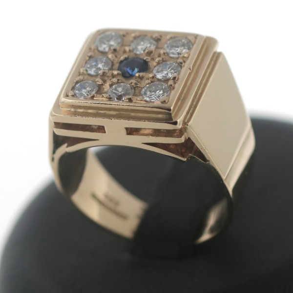 Herren Diamant Ring Saphir 585 Gold Gelbgold 14 Kt Wert 3540,-