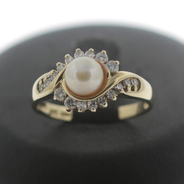 Ring 585 Gold 14 Karat Gelbgold Diamant 0,50 CT Perle Damen Wert 1350,-