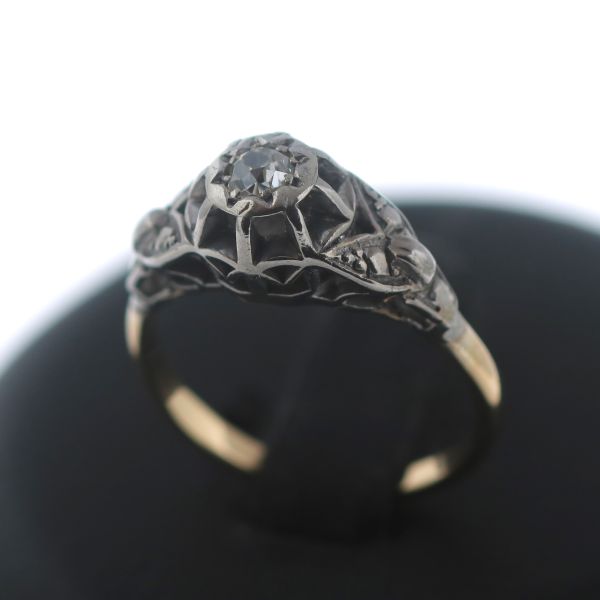 Antik Solitär Diamant Ring 750 Gold 18 Kt Ringkopf Silber Bicolor Handarbeit Wert 900,-