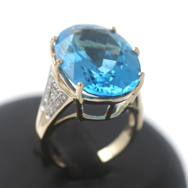 Blautopas Ring 375 Gold 9 Kt Bicolor Diamant Wert 1100,-