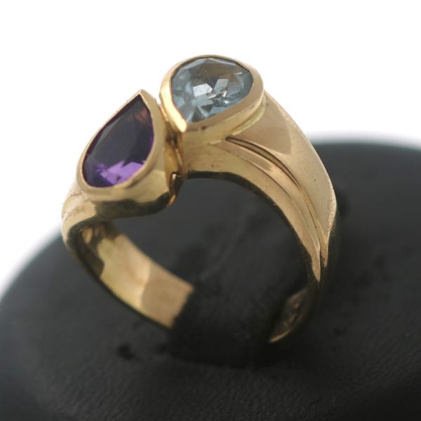 Amethyst Aquamarin Ring 750 Gold 18 Kt Gelbgold Edelstein Wert 1400,-