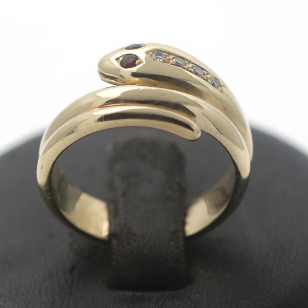 Brillant Schlangen Gold Ring 750 18 Kt 0,06 Ct Goldring Rubin Damen Wert 1400,-
