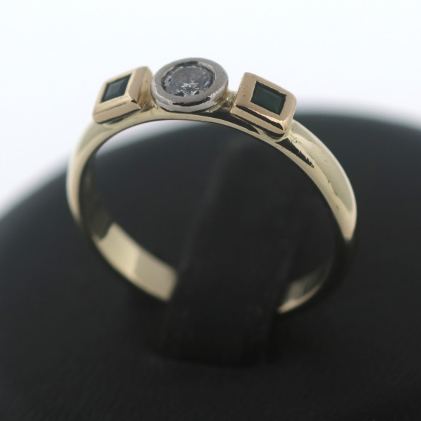 Brillant Ring 585 Gold Diamant 0,17 CT 14 Kt Gelbgold Smaragd Wert 690,-