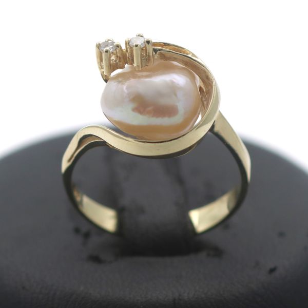 Diamant Perlen Gold Ring 585 14 Kt Gelbgold 0,08 Edelstein Damen Wert 900,-
