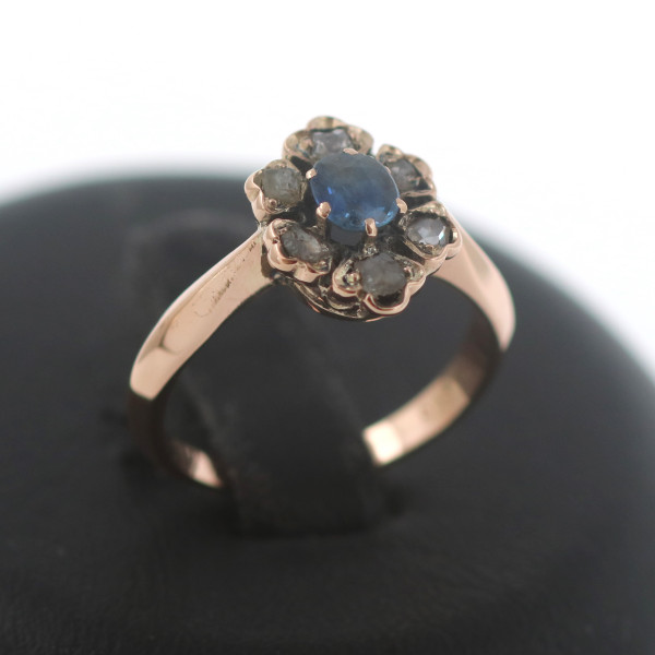 Saphir Antik Diamant Ring 585 Gold 14 Kt Rosegold Wert 690,-