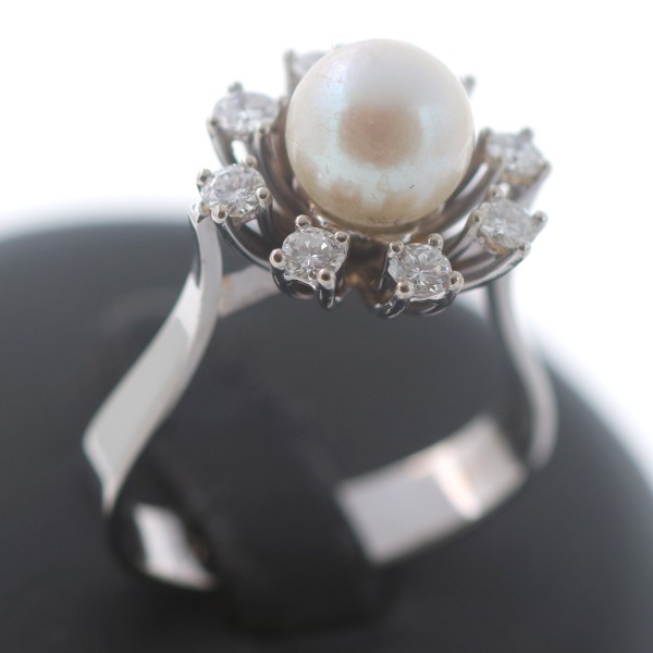 Perle Brillant Ring 750 Gold 0,75 Ct Diamant 18 Kt Weißgold Wert 2400,-