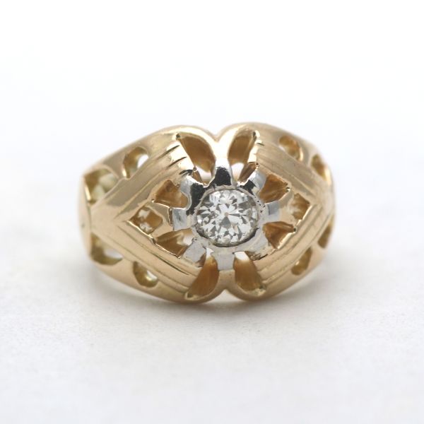 Ring 750 Gold 18 Karat Gelbgold Antik Handarbeit Solitär Diamant Massiv Damen Wert 1890,-