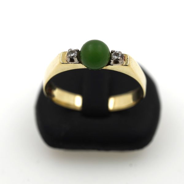 Brillant Jade Gold Ring 585 14 Kt Gelbgold 0,06 Ct Edelstein Wert 550,-