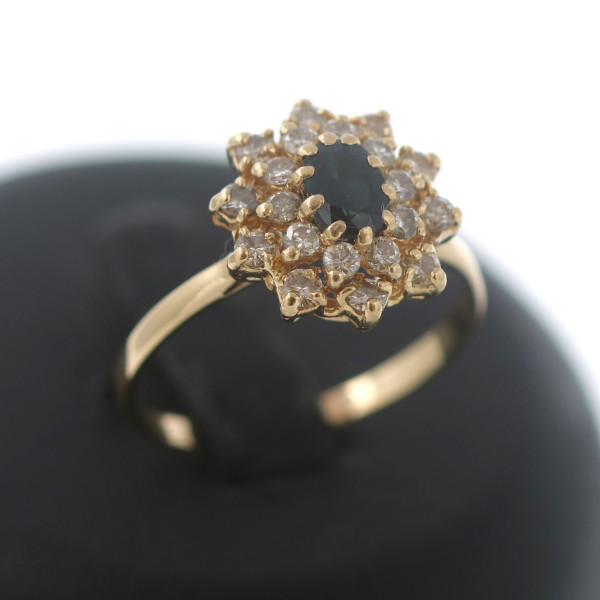 Diamant Ring Gold 750 Saphir 18 Kt Gelbgold Brillant 0,60 Ct Wert 1500,-