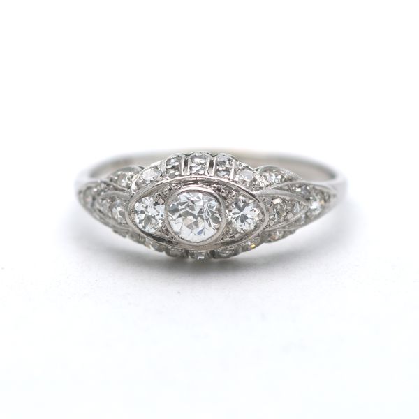 Art Deco 0,50 Ct Diamant Ring 585 Gold 14 kt Weißgold Antik Unikat