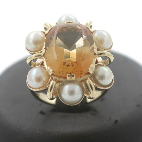 Antik Citrin Perlen Ring 585 Gold 14 Kt Gelbgold Goldring Wert 1260,-