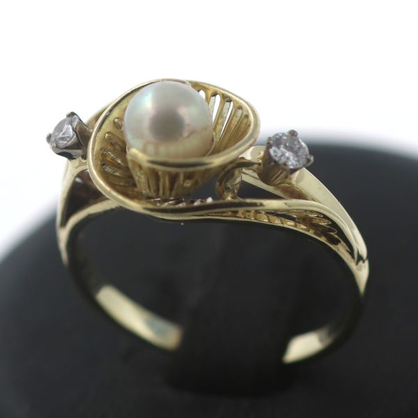Antik Brillant Gold Ring 585 14 Kt Gelbgold 0,17 Ct Perle Wert 900,-