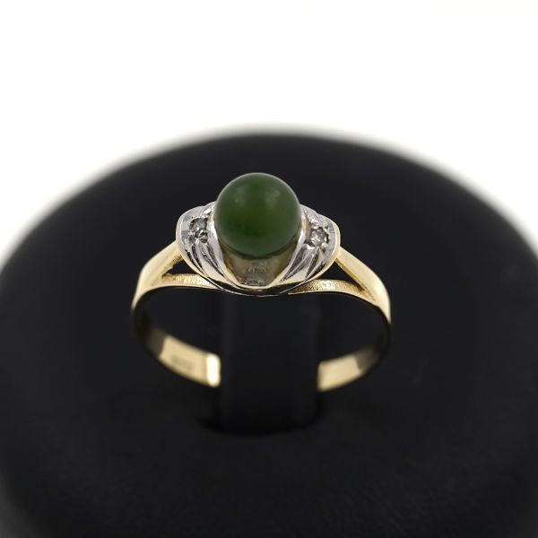 Diamant Ring mit Jade 585 Gold 14 Kt Weißgold Wert 340,-