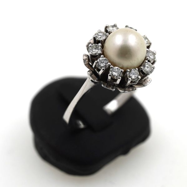 Perlen Brillant Gold Ring 585 14 Kt Weißgold 1,00 Ct Diamant Damen Wert 2850,-