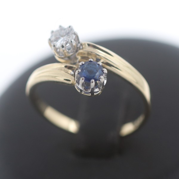 Diamant 0,35 Ct Ring 585 Gold Saphir Brillant 14 Kt Gold Bicolor Wert 1700,-